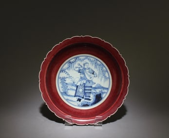 A Blue, White, and Red Figure Plate