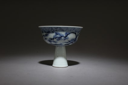 A Blue and White Stem Cup