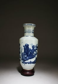 A Blue and White Vase with Stand