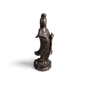 Chinese Carved Hardwood Guanyin Statue