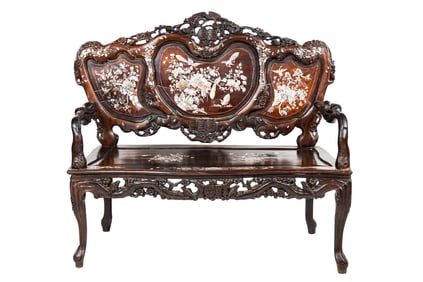 Chinese Carved & Inlaid Setee