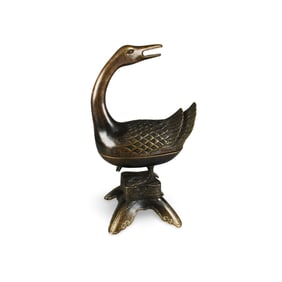 A Bronze Duck Shaped Container