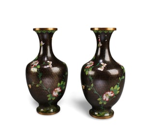A Pair of Flower Cloisonne Vases