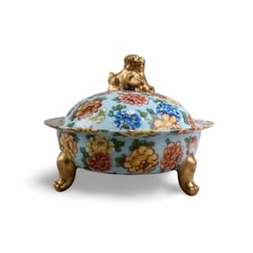 Chinese Polychrome Tripod Porcelain Container