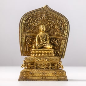 Gilt Bronze Seated Statue of Shakyamuni Buddha with Backrest