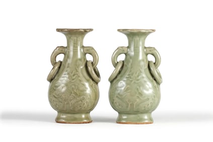 Pair of Longquan Double-Eared Vases