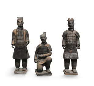 A Set of Three Terracotta Warrior Statue Figures