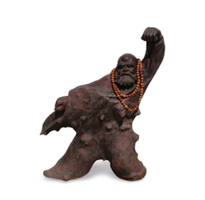 A Hardwood Dharma Buddha Statue