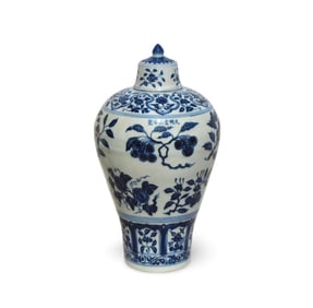 A Blue and White Meiping Vase with Lid