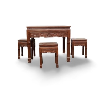 A Set of Hardwood Square Table and Chairs