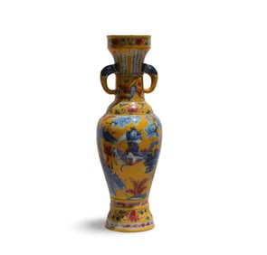 A Yellow and Blue Double-Eared Vase