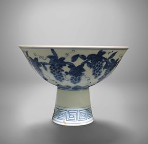 A Blue and White Stem Bowl