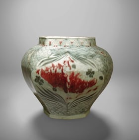 A Blue, White, and Iron Red Jar
