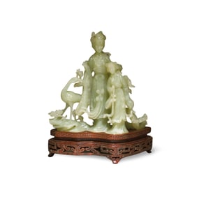 Chinese Carved Jade Statue with Stand, 20th C