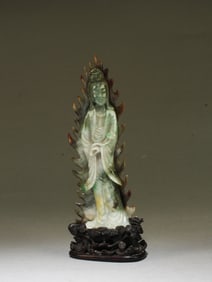 Antique Chinese Carved Jade Guanyin Statue