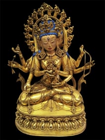 A Gilt Bronze Guanyin Statue