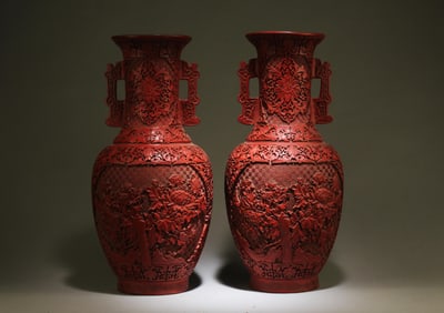 A Pair of Cinnabar Vases