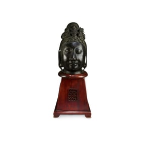Antique Bronze Guanyin Head, Ming Dynasty