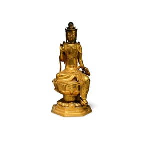 Chinese Gilt Bronze Guanyin Statue