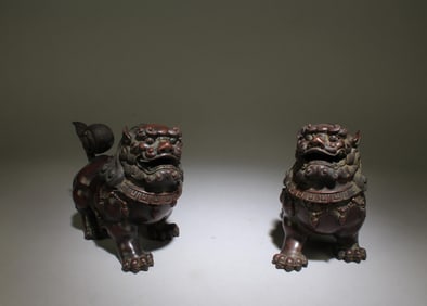 Two Bronze Lion Incense Burner