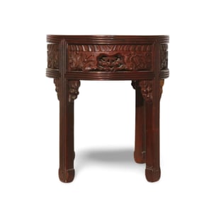 An Antique Hardwood Stool with Marble Top