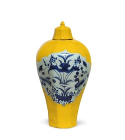 A Blue and Yellow Vase with Lid