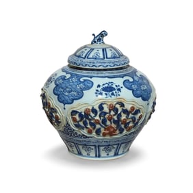 A Blue and Underglazed Red Jar with Lid