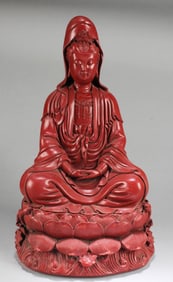 Chinese Cinnabar Lacquer Guanyin Statue