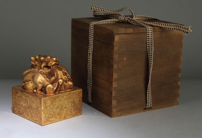 A Chinese Gilt Bronze Dragon Shaped Seal