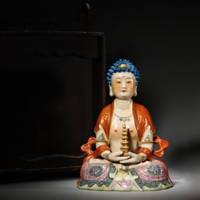 Famille Rose and Gilt Buddha Statue