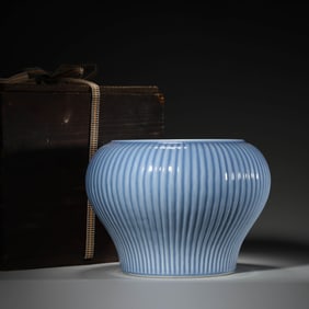 Blue Glaze Strip Pattern Jar