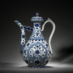 Blue and White Ruyi and Interlocking Lotus Ewer