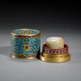 Cloisonne Enamel Box and Jade Thumb Ring