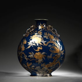 Blue Ground Gilt Sanduo Moonflask