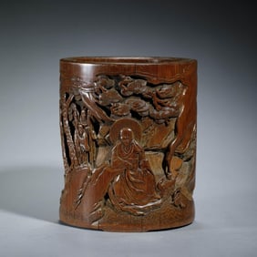 Carved Bamboo Figure Story Brush Pot