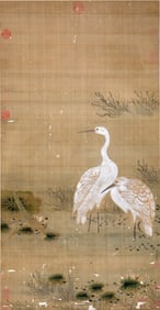 Bian Jingzhao Mark, Chinese Two Egret Painting Silk Scroll