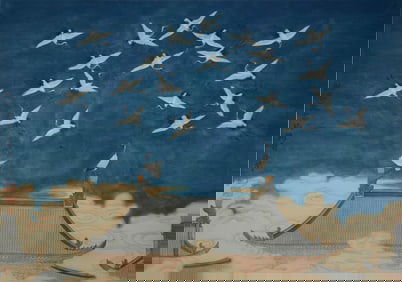 Yu Feian Mark, Chinese Crane Painting on Silk