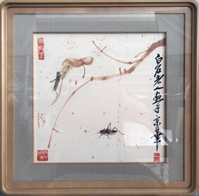 Qi Baishi Mark, Chinese Bugs Painting on Paper, Framed