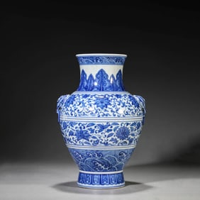 Blue and White Interlocking Lotus Zun