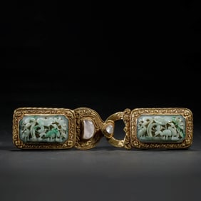 Gilt Bronze and Jadeite Belt Buckle