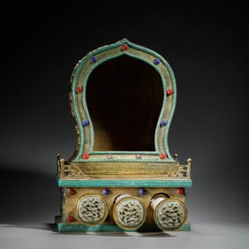 Gems Inlaid Gilt Bronze Buddha Niche