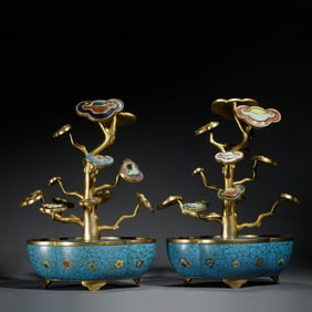 Pair of Cloisonne Enamel Bonsais