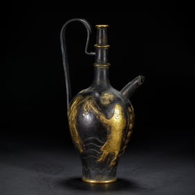 Gilt Bronze Figure Story Pot With Loop Handle