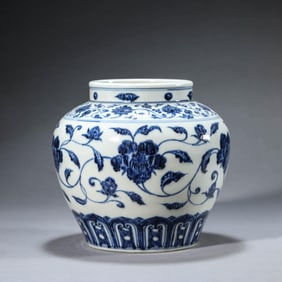 Blue and White Interlocking Lotus Jar