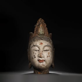 Painted Wood Head of Avalokitesvara
