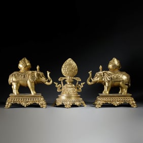 Set of Gilt Bronze Statues of Elephants