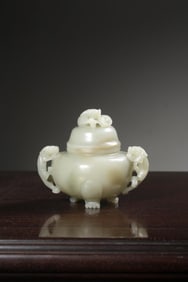 A White Hetian Jade Censer with Chilong Handles and Beast Knob