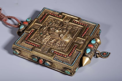 A Gilt Bronze Acala Sutra Box Inlaid with Gems