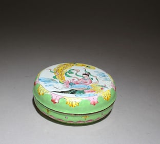Handpainted Circular Cloissone Box with Lid