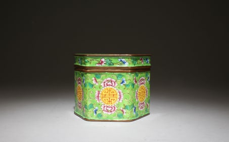 Hexagonal Green Enamel Covered Box